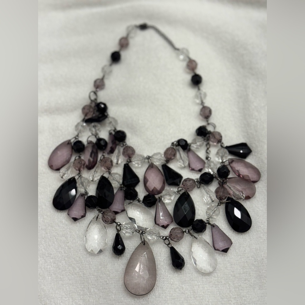 Elegant Black and Purple Statement Necklace